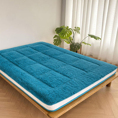 MAXYOYO 6" Extra Thick Fluffy Floor Futon Mattress, Long Plush Square Quilted Floor Mattress for Adults, Blue