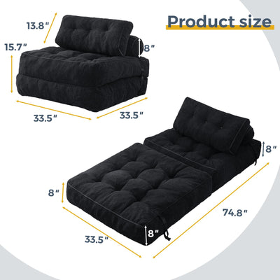 MAXYOYO Fuzzy Folding Sofa Bed, Convertible Sleeper Chair with Pillow Foldable Mattress with Back Support, Black