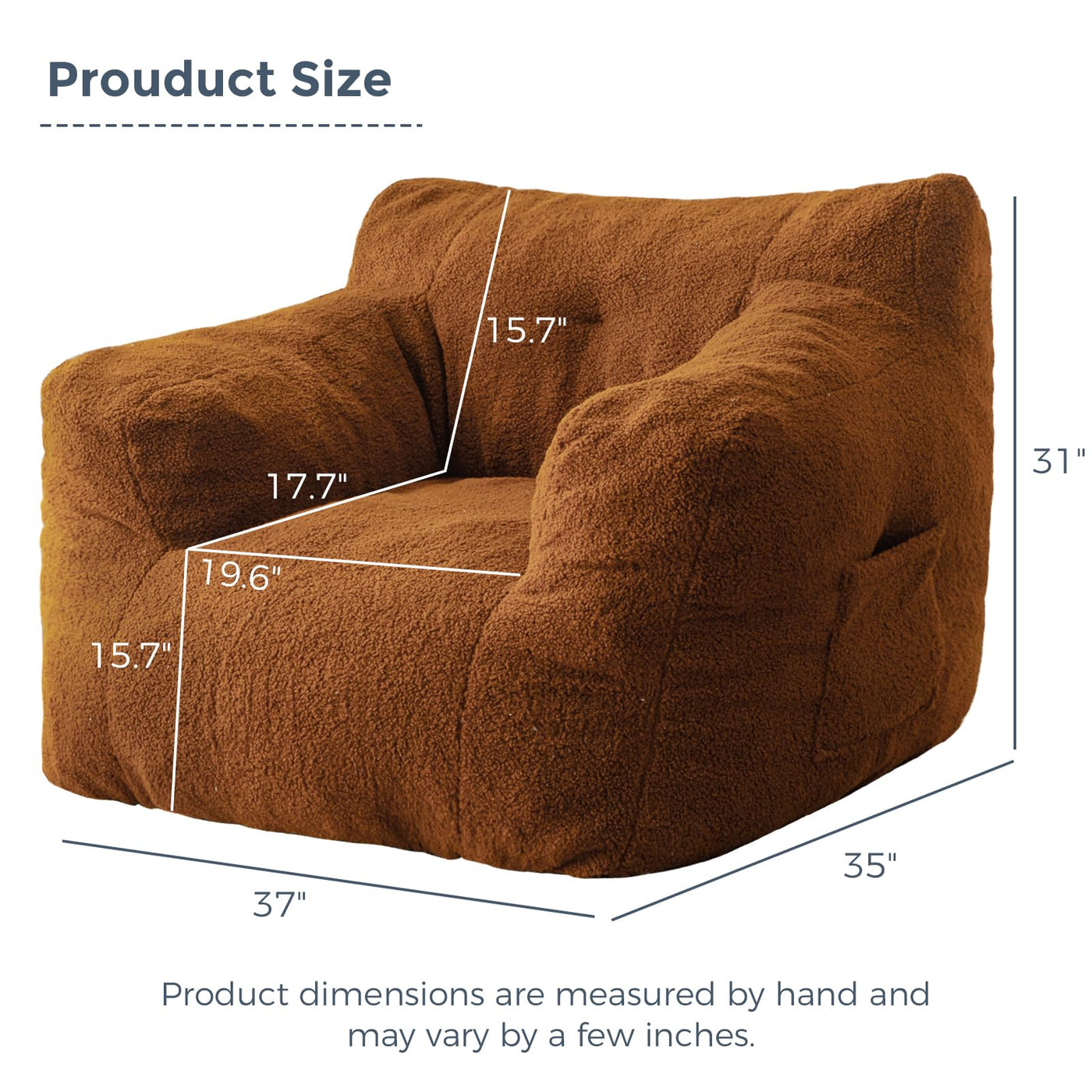 MAXYOYO Sherpa Bean Bag Chair, Boucle Tufted Bean Bag Couch, Living Room Bean Bag Lazy Sofa for Adults Kids, Dark Coffee