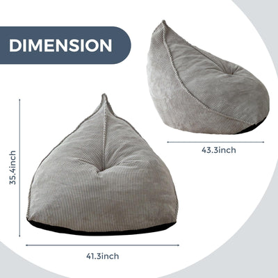 MAXYOYO Corduroy Bean Bag Chairs for Adult, Bean Bag Couch with Filler, Soft Lazy Sofa 43"x41"x35", Grey
