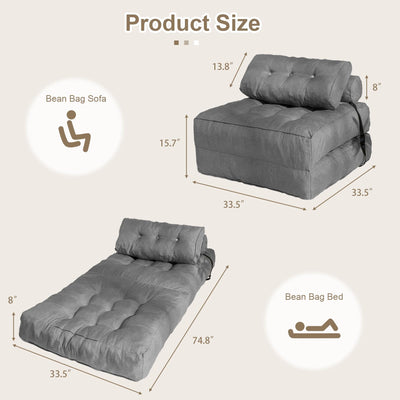 MAXYOYO Folding Couch Sofa Bed, Convertible Sleeper Chairs with Back Support and Pillow, Grey