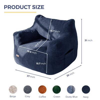 MAXYOYO Bean Bag Chair, Tufted Bean Bag Chair with Boucle Fabric, Comfy Lazy Sofa with Filler for Adults Teens, Navy