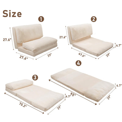 MAXYOYO Bean Bag Folding Sofa Bed, Floor Mattress Extra Thick Floor Sofa with Faux Fur Washable Cover, Cream White