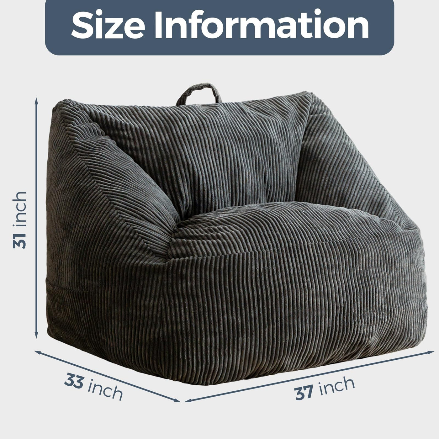 MAXYOYO Bean Bag Chair, Floor Sofa with Handle, Teens Living Room Accent Sofa Chair with Pocket for Gaming Reading Relaxing (Dark Grey)