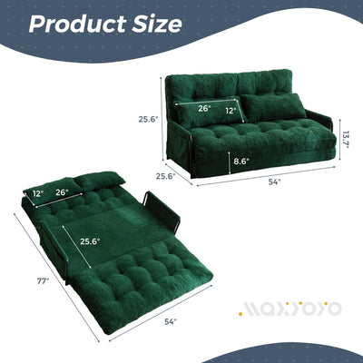 MAXYOYO Adjustable Floor Sofa Couch with 2 Pillows, Boucle Convertible Lazy Sofa Sleeper Bed with Armrest, Double, Green