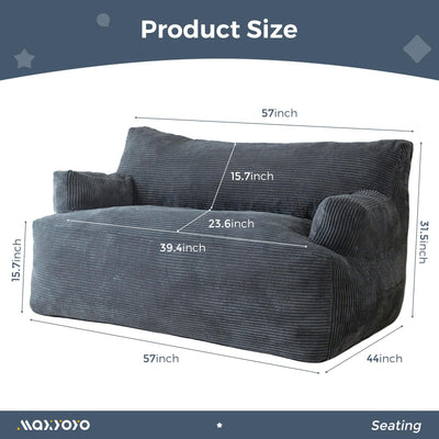 MAXYOYO Oversized Bean Bag Chair for Adults, 2-Seater Loveseat  Bean Bag Couch with Filler for Living Room, Dark Grey