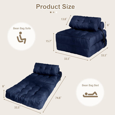 MAXYOYO Folding Couch Sofa Bed, Convertible Sleeper Chairs with Back Support and Pillow, Navy