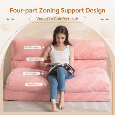 MAXYOYO  Bean Bag Bed Folding Sofa Bed, Extra Wider Fold Full Floor Mattress, Pink Floor Couch