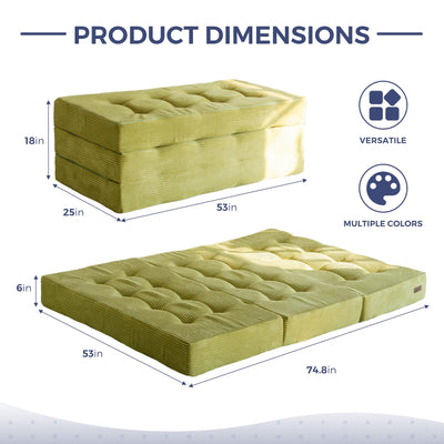 MAXYOYO Tri-Fold Mattress, 6 Inch Tufted Folding Mattress Full Foam Bed with Corded Fabric, Green