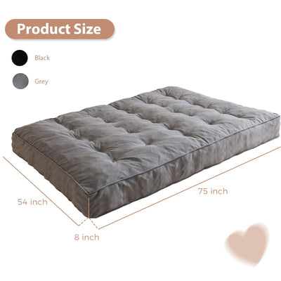 MAXYOYO 8" Thick Futons Sofa Couch Bed, Linen Tufting Futon Mattress for Adults (Mattress Only), Grey