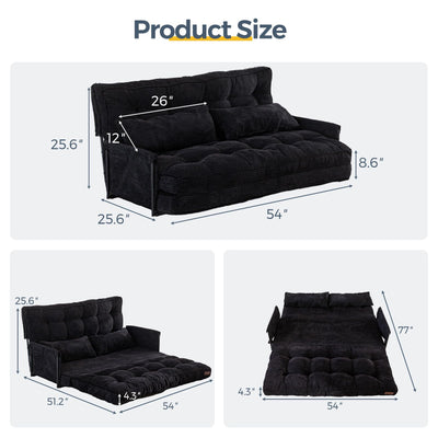 MAXYOYO Adjustable Floor Sofa Bed with 2 Pillows, Multi-Functional Bean Bag Sleeper Bed with Armrest for Reading Gaming, Black