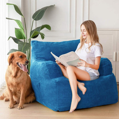 MAXYOYO Giant Bean Bag Chair, Stuffed Bean Bag Couch with Armrests for Living Room, Blue