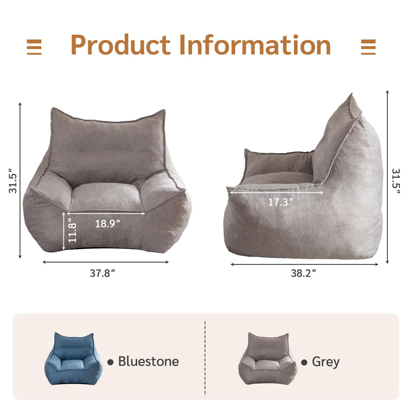 MAXYOYO Giant Bean Bag Chair, Bean Bag Sofa with Armrests for Adults, Grey
