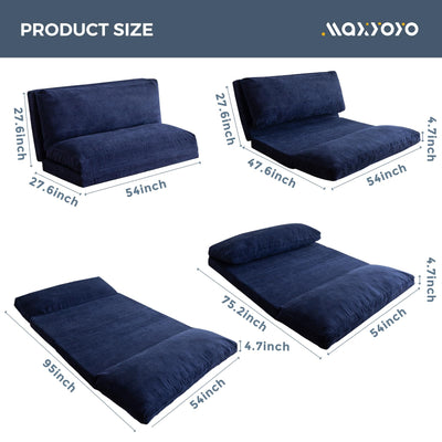 MAXYOYO Bean Bag Folding Sofa Bed with Corduroy Washable Cover, Extra Thick and Long Floor Sofa for Adults, Navy
