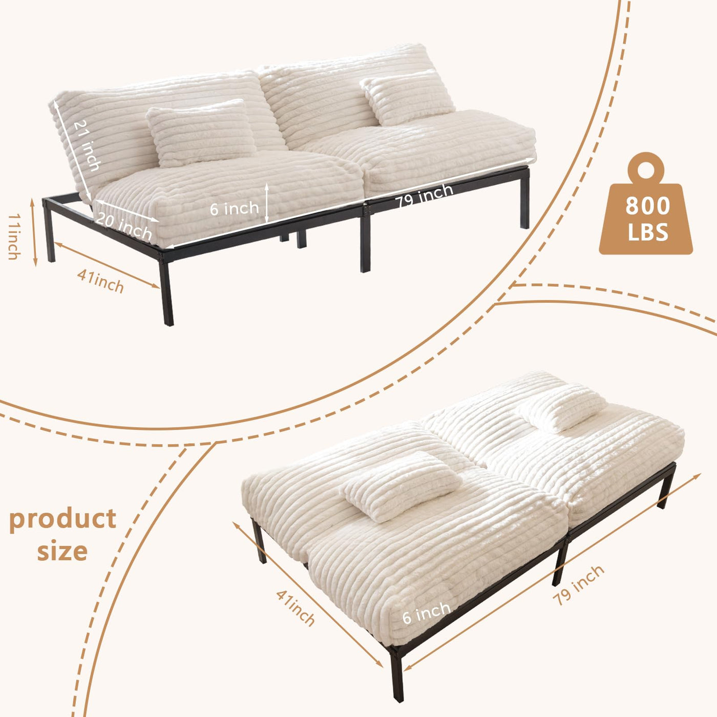 MAXYOYO Futon Sofa Bed Couch, Convertible Sleeper Sofa Bed, Futon Couch for Living Room, White