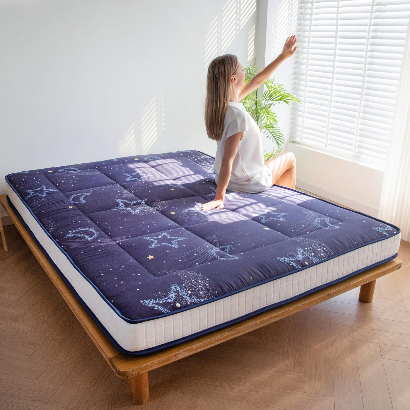 MAXYOYO 6" Extra Thick Futon Mattress Floor Mattress, Moon Star Pattern Tatami Pad Japanese Floor Mattress