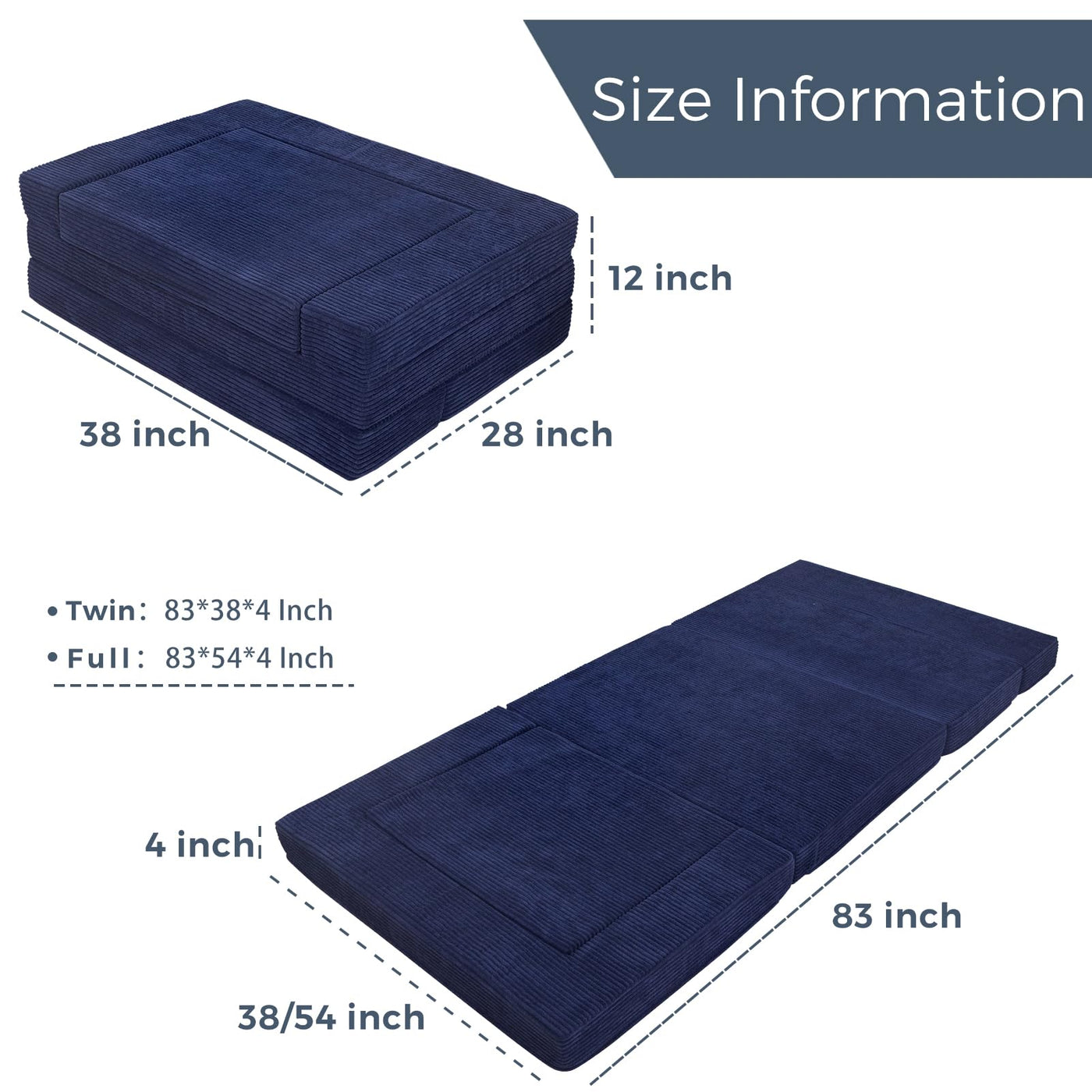 MAXYOYO Multifunctional Folding Sofa Bed, Portable Foldable Sleeper Sofa Floor Couch Futon Mattress for Guest Room, Navy