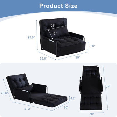 MAXYOYO Adjustable Floor Sofa Bed, Multi-Functional Folding Couch Bed with Pillows, Single Size, Black