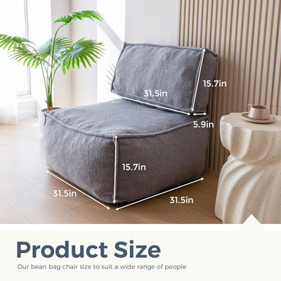 MAXYOYO 4 in 1 Modular Bean Bag Chair, Sherpa Bean Bag Floor Sofa Convertible Floor Cushion, Floor Pouf (Grey)