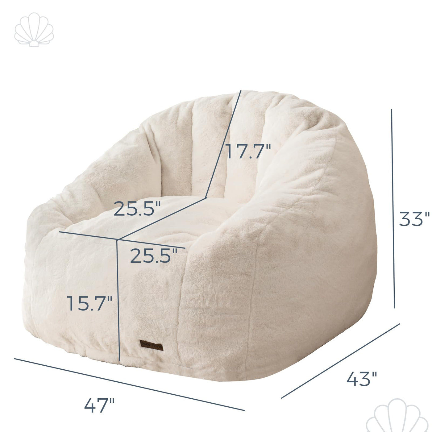 MAXYOYO Giant Bean Bag Chair, Faux Fur Shell-Shaped Oversized Bean Bag Chair with Filler for Gaming, Reading (Beige)