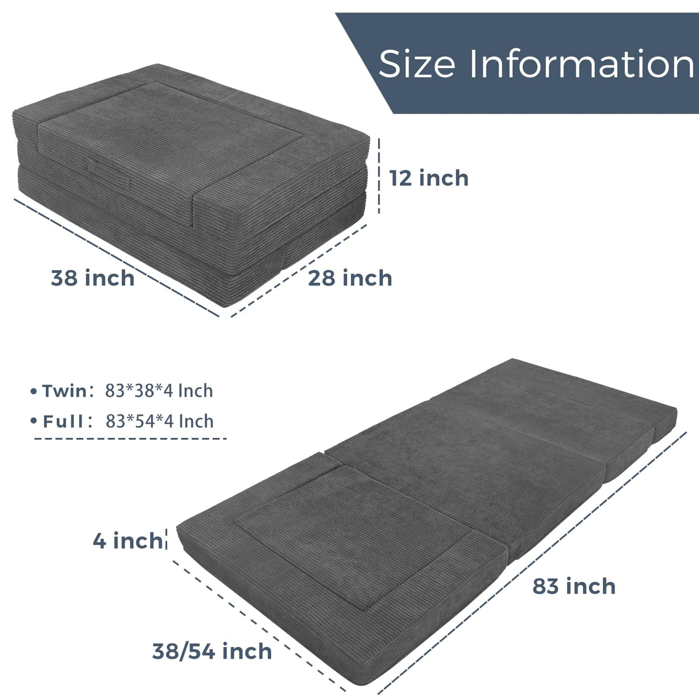 MAXYOYO Multifunctional Folding Sofa Bed, Portable Foldable Sleeper Sofa Floor Couch Futon Mattress for Guest Room, Dark Grey