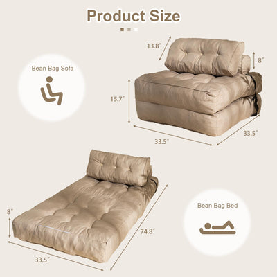 MAXYOYO Folding Couch Sofa Bed, Convertible Sleeper Chairs with Back Support and Pillow, Beige