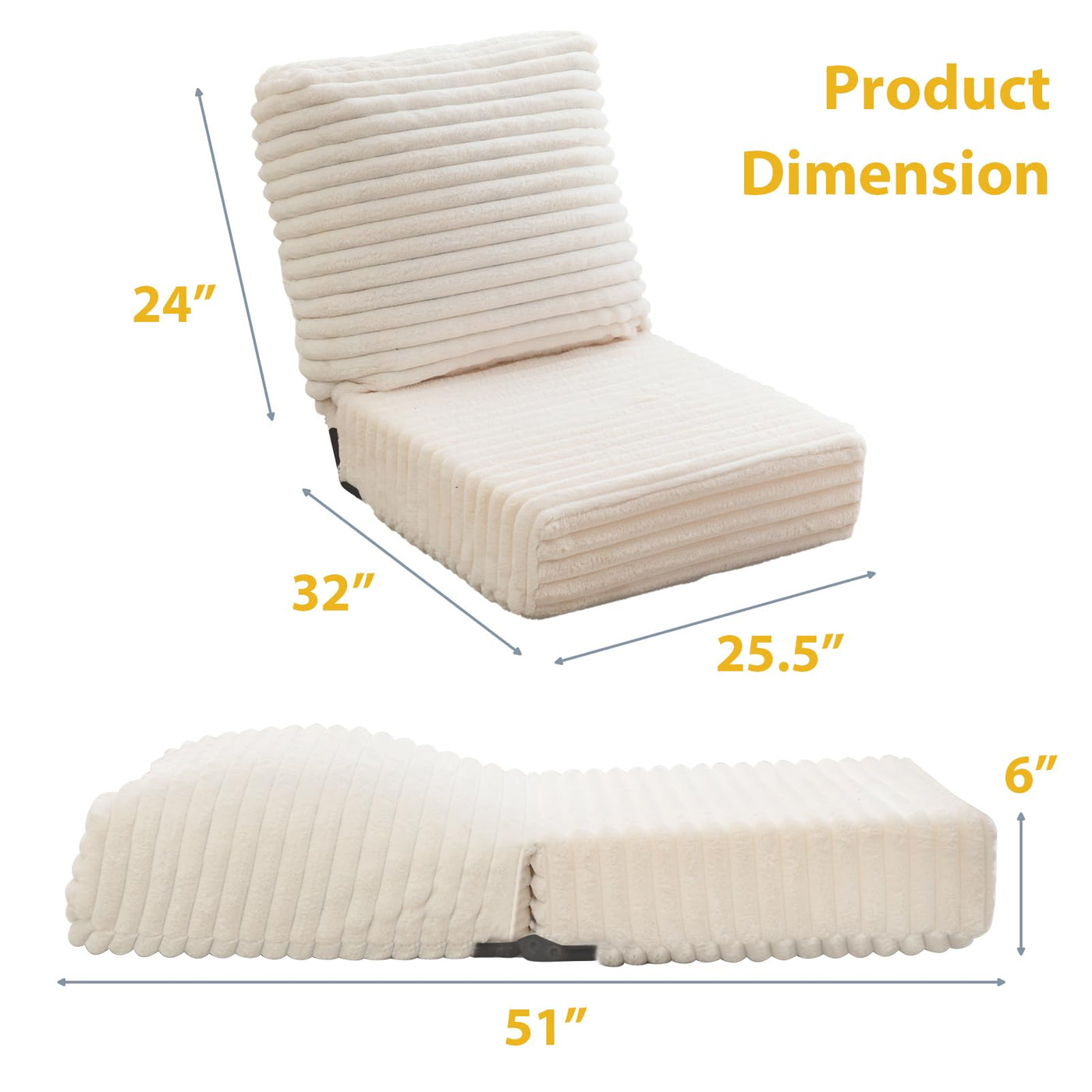 MAXYOYO Floor Chair with Adjustable Back Support, Folding Sofa Meditation Chair with Thick Cushion, Beige