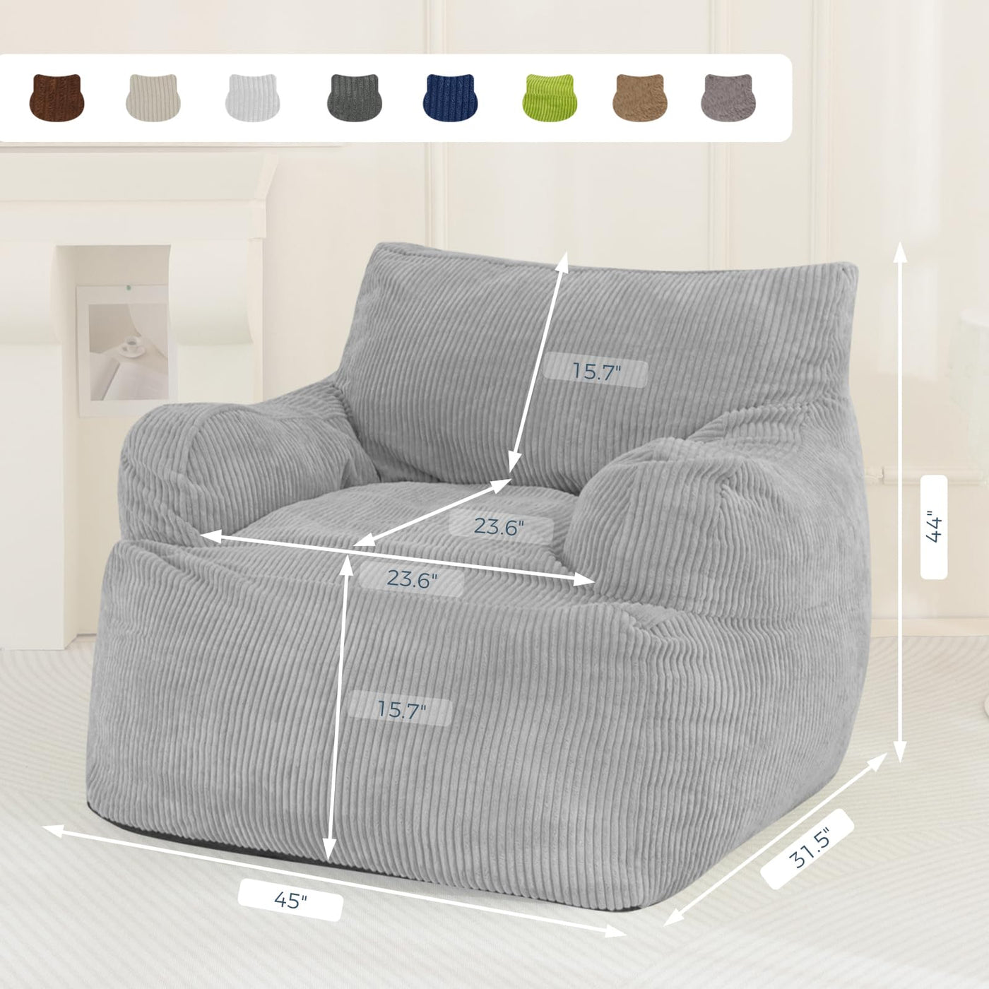 MAXYOYO Giant Bean Bag Chair, Stuffed Bean Bag Couch for Living Room, Grey