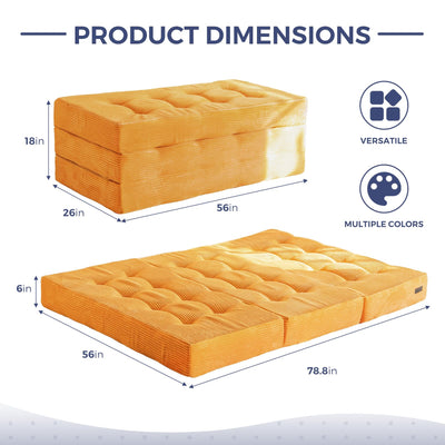 MAXYOYO Tri-Fold Mattress, 6 Inch Tufted Folding Mattress Full Foam Bed with Corded Fabric, Orange