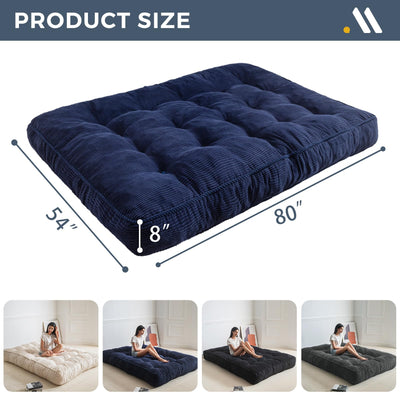 MAXYOYO 8" Tufted Futon Sofa Couch Bed, Thick Corduroy Fabric Floor Futon Mattress for Adults (Mattress Only), Navy