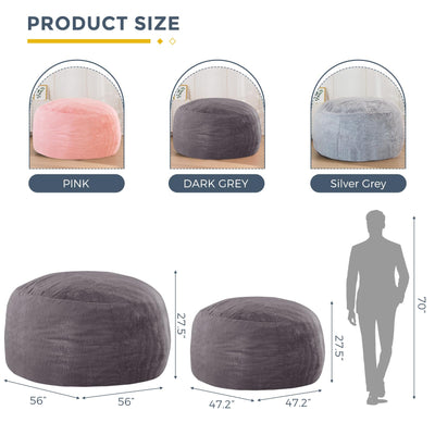 MAXYOYO Large Bean Bag Chair for Adults, Ultra Soft Fur Lazy Sofa with Foam Filling Living Room Bedroom, Darkgrey