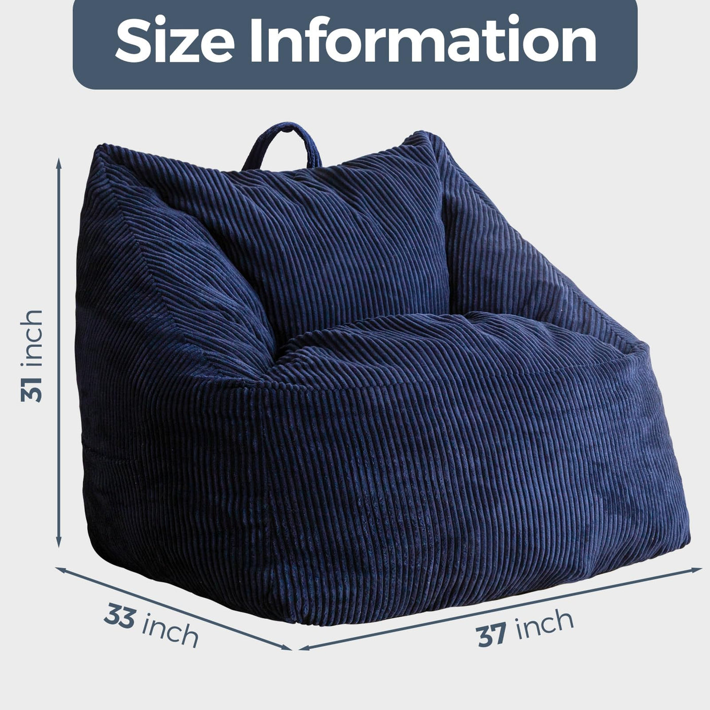 MAXYOYO Bean Bag Chair, Floor Sofa with Handle, Teens Living Room Accent Sofa Chair with Pocket for Gaming Reading Relaxing (Navy)