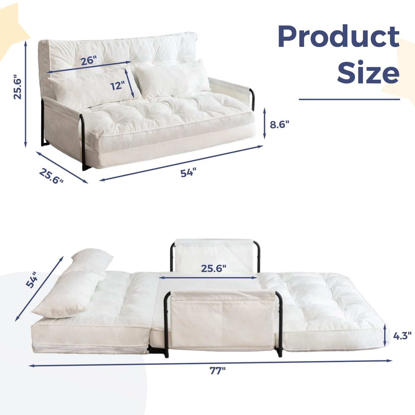 MAXYOYO Adjustable Floor Sofa Couch, Velvet Convertible Lazy Sofa Sleeper Bed with Pillows and Armrest, Double, Beige