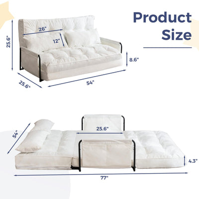 MAXYOYO Adjustable Floor Sofa Couch, Velvet Convertible Lazy Sofa Sleeper Bed with Pillows and Armrest, Double, Beige