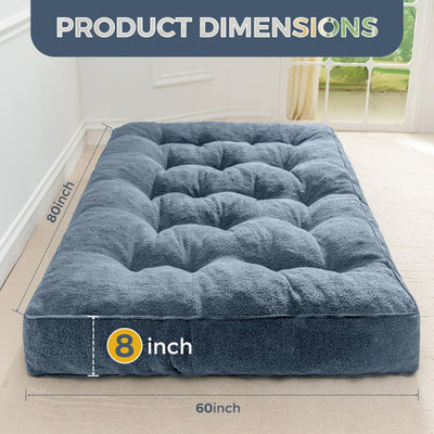 MAXYOYO 8" Tufted Futon Sofa Couch Bed, Thick Thick Boucle Floor Futon Mattress for Adults (Mattress Only), Dusty Blue