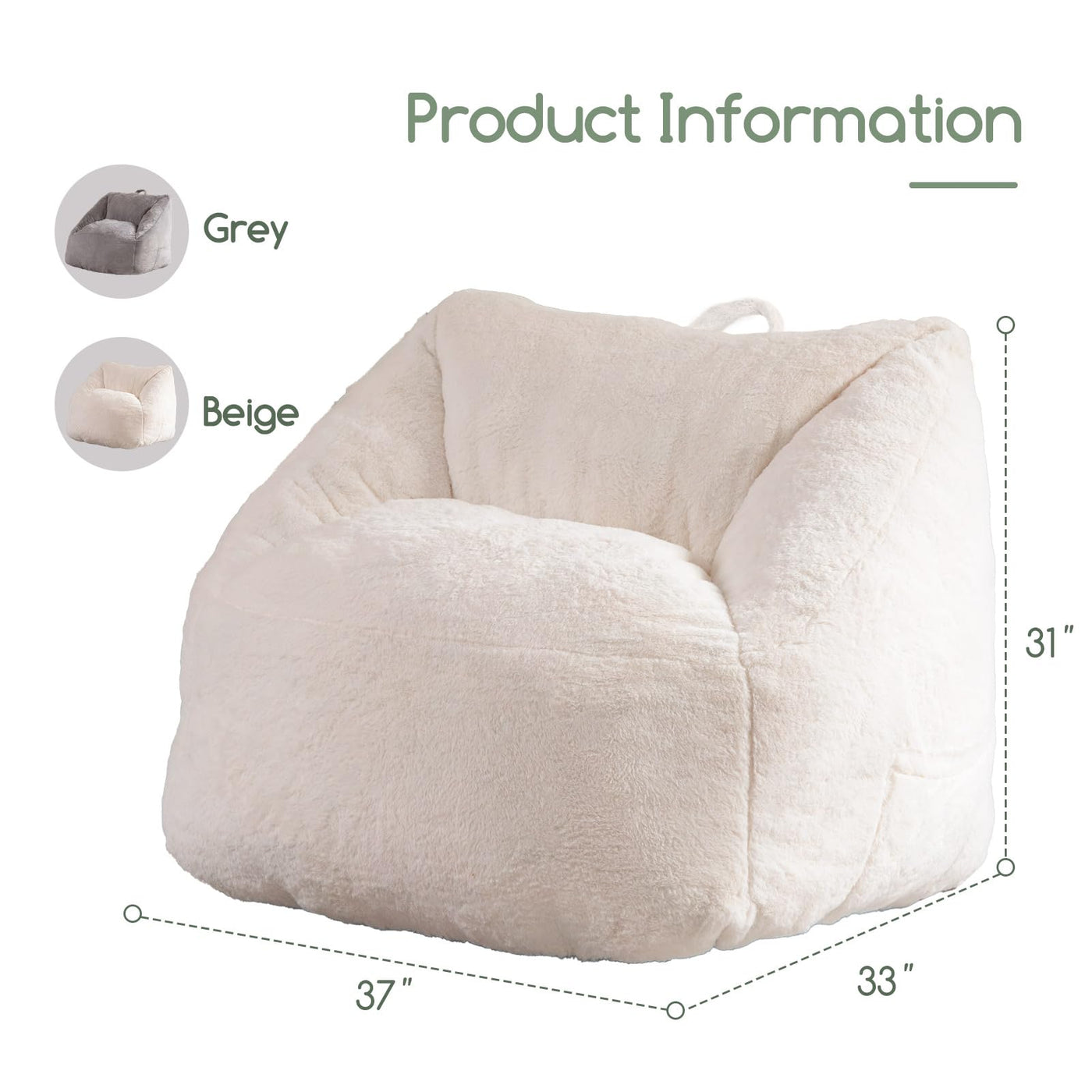 MAXYOYO Bean Bag Chairs for Adults and Kids/Teens, Floor Sofa with Handle for Gaming Reading Relaxing, Beige