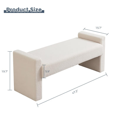 MAXYOYO End of Bed Bench, 47.2" Modern Bedroom Bench Upholstered Fabric Bench, White