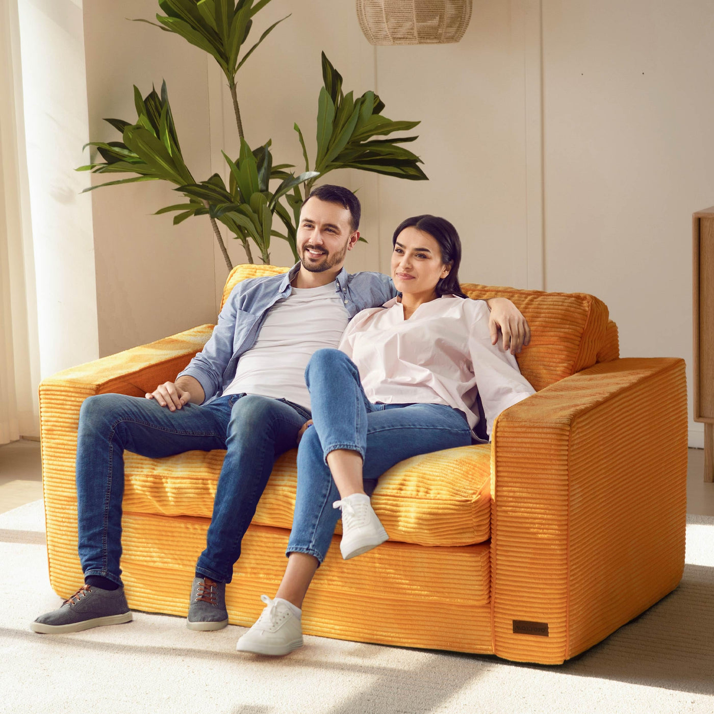 MAXYOYO Convertible Sofa Bed - Pull Out Loveseat Sleeper Sofa, Orange