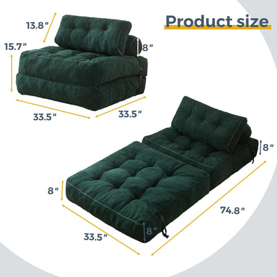 MAXYOYO Fuzzy Folding Sofa Bed, Convertible Sleeper Chair with Pillow Foldable Mattress with Back Support, Green