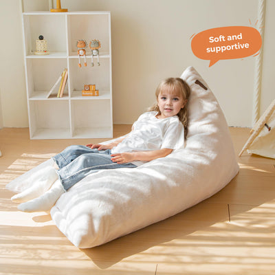 MAXYOYO Kids Bean Bag Chair - Handle Design, High-Density Foam Floor Lounger, White