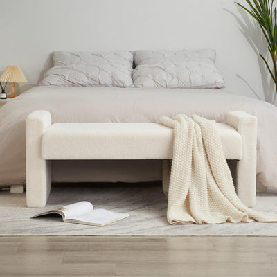 MAXYOYO End of Bed Bench, 47.2" Modern Bedroom Bench Upholstered Fabric Bench, White