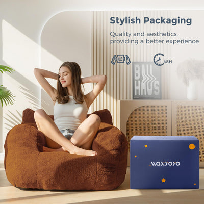MAXYOYO Sherpa Bean Bag Chair, Boucle Tufted Bean Bag Couch, Living Room Bean Bag Lazy Sofa for Adults Kids, Dark Coffee