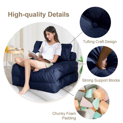 MAXYOYO Folding Couch Sofa Bed, Convertible Sleeper Chairs with Back Support and Pillow, Navy