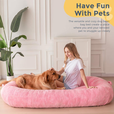 MAXYOYO Human Dog Bed, Corduroy Giant Bean Bag Dog Bed for Humans and Pets, Pink