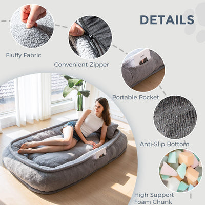 MAXYOYO Human Dog Bed with Pillow, Giant Bean Bag Bed for Adults, Grey, 72.8"x45.3"x12"