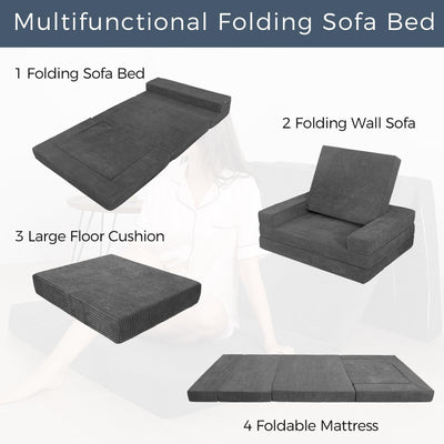MAXYOYO Multifunctional Folding Sofa Bed, Portable Foldable Sleeper Sofa Floor Couch Futon Mattress for Guest Room, Dark Grey