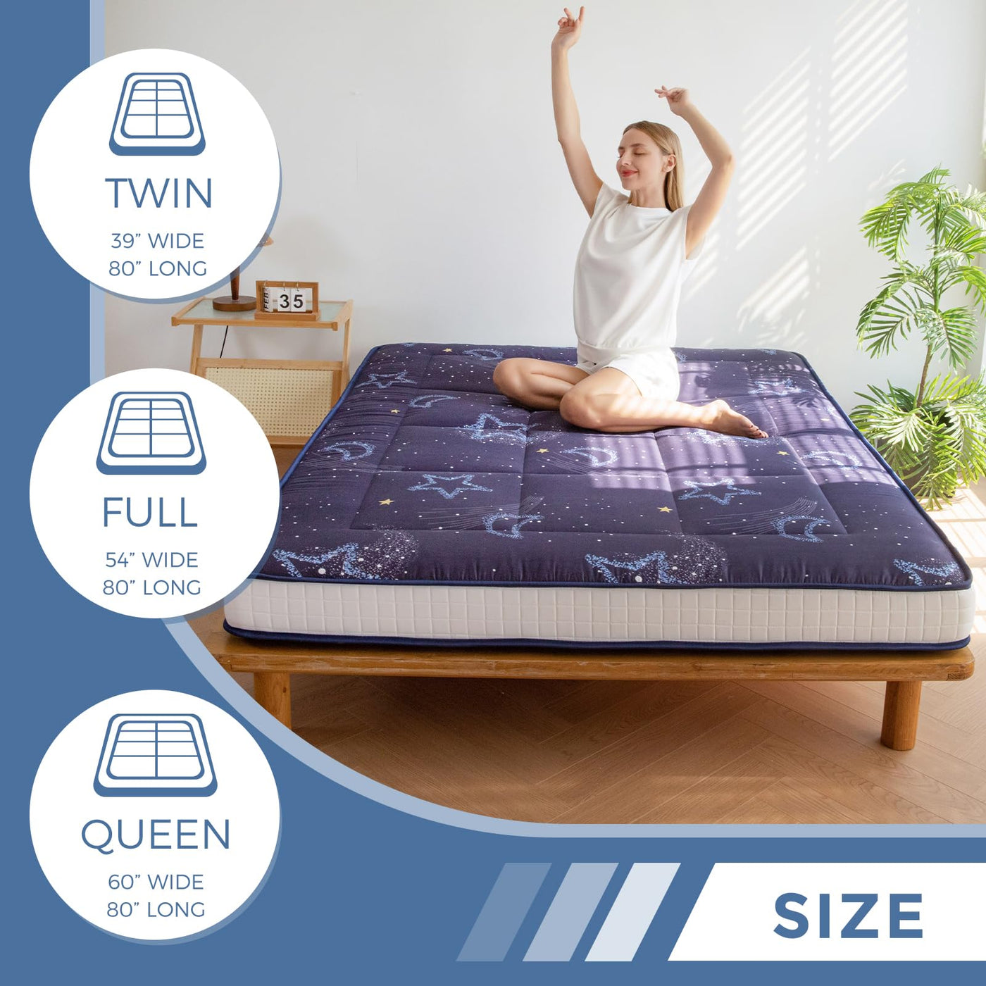 MAXYOYO 6" Extra Thick Futon Mattress Floor Mattress, Moon Star Pattern Tatami Pad Japanese Floor Mattress