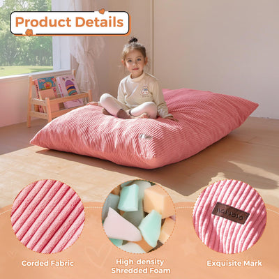 MAXYOYO 3-in-1 Kids Convertible Bean Bag Chair & Bed, Child Floor Sofa for Gaming, Reading, Pink