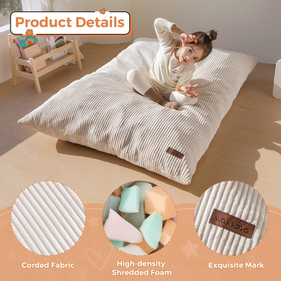 MAXYOYO 3-in-1 Kids Convertible Bean Bag Chair & Bed, Child Floor Sofa for Gaming, Reading, Beige