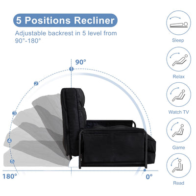 MAXYOYO Adjustable Floor Sofa Bed, Multi-Functional Folding Couch Bed with Pillows, Single Size, Black